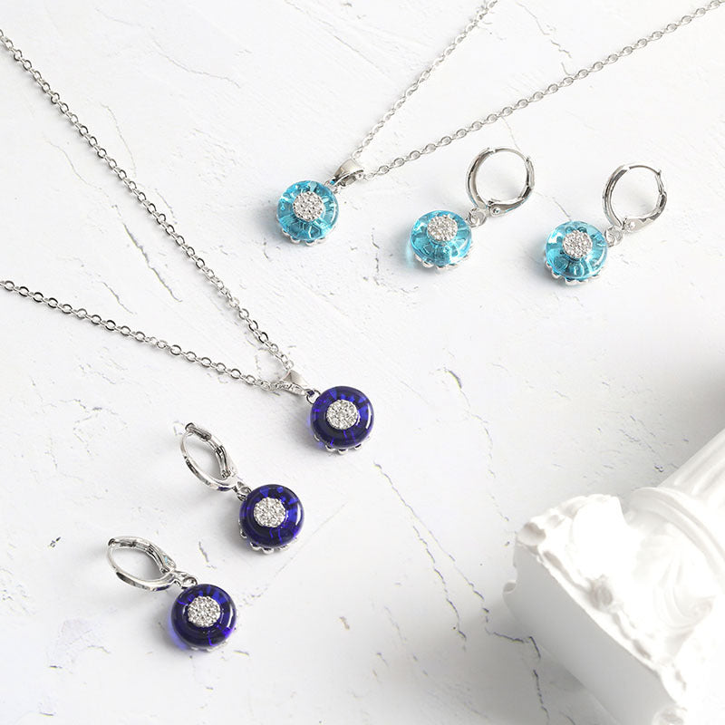 Ring Crystal Glass Necklace And Earring Set