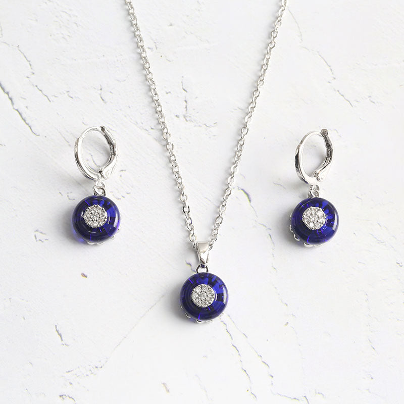 Ring Crystal Glass Necklace And Earring Set