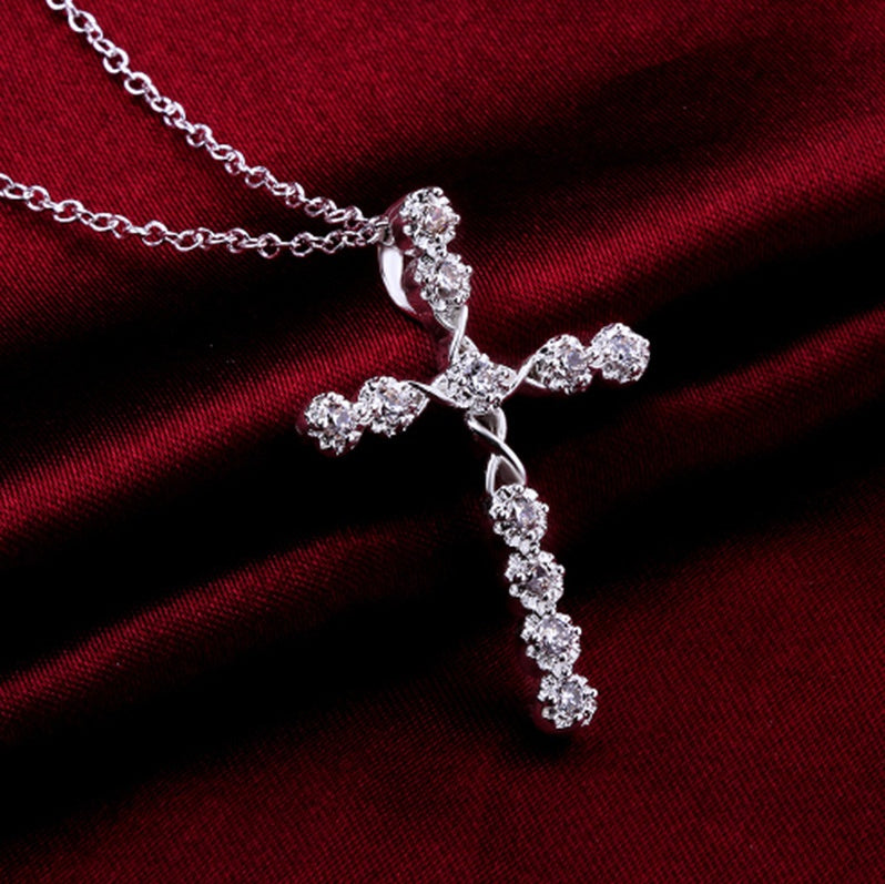 Creative Twist Diamond Cross Necklace Exquisite Zircon Cross