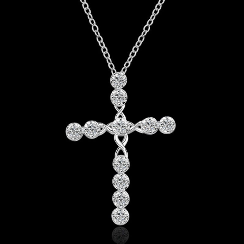 Creative Twist Diamond Cross Necklace Exquisite Zircon Cross