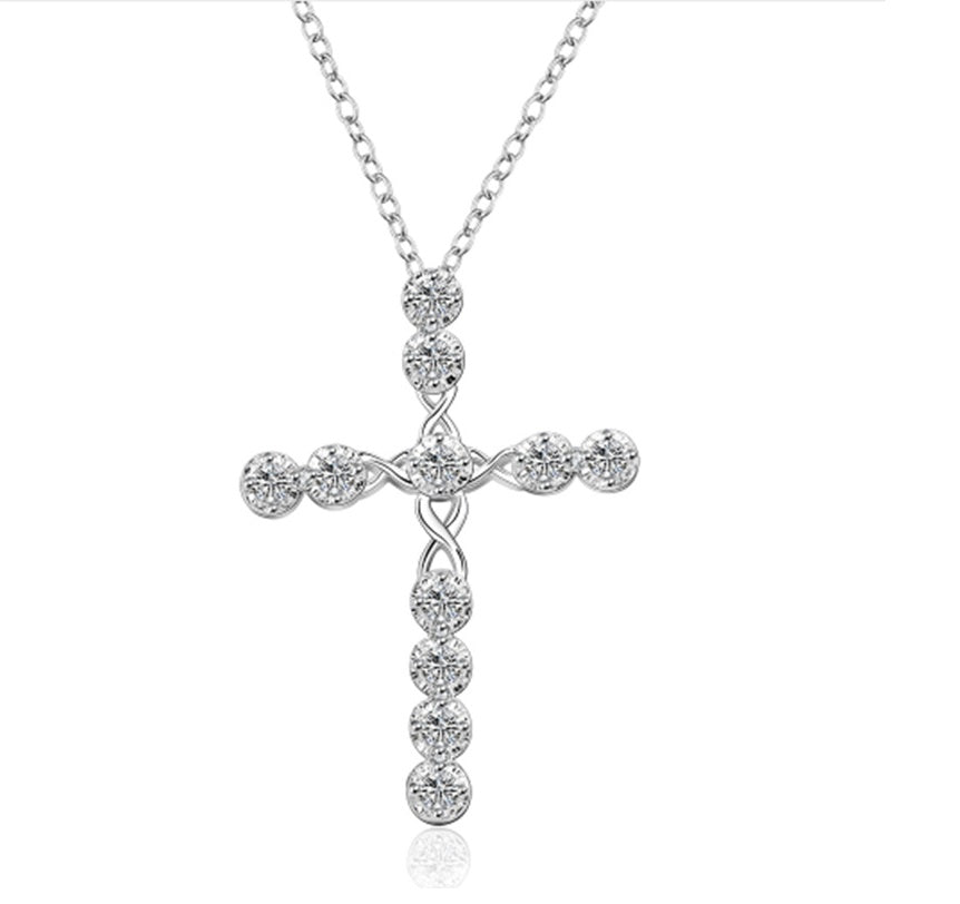 Creative Twist Diamond Cross Necklace Exquisite Zircon Cross